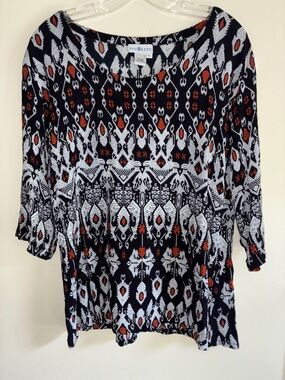 Ivy Reed Patterned Black, White & Rust Scoop Neck Tunic Top